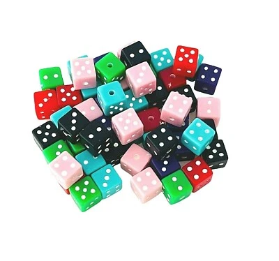 200 Assorted Opaque White Polka Dots 8mm Dice Cube Kids Acrylic Craft Beads - Image 1 of 2