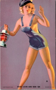 MUTOSCOPE PINUP - "STOP LOOK & KISS" - MORAN - HG - VINTAGE ARCADE CARD - Picture 1 of 2