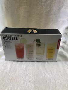 Kikkerland Tall Bartending Glasses - Clear Glass with 16 Recipes - Set of 4 - Picture 1 of 6