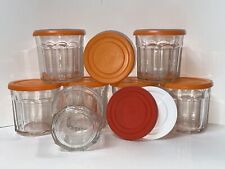 Vtg Lot/8 LUMINARC FRANCE JAM GLASSES #500 Jars 10 Sided Clear Glass Orange Lids