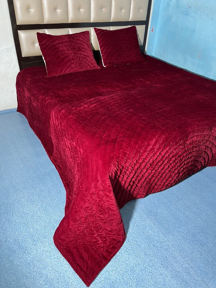 Red Velvet Deep Red Quilt King Size comforter ideal for winter Warm Quilt Set - Image 1 of 4