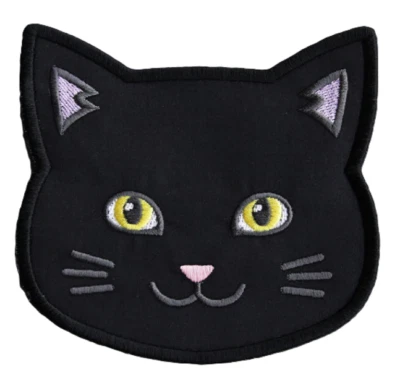 Black Cat Iron On Patch, cat lover, gift, sew on, Halloween, spooky, hat - Image 1 of 2