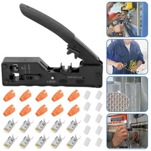 Netzwerk Werkzeug Cat 7 /6 Lan Kabel Zange RJ45 Crimpzange + 12 Cat7 Stecker Set - Afbeelding 1 van 7