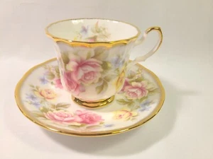 Queen’s Fine Bone China Churchill England Pink Rose Gilded Teacup & Saucer Set - Picture 1 of 12