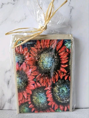 Conjunto de 5 cartões internos originais com estampa em aquarela em branco 5x7 girassóis com verso Tan Env - Imagem 1 de 3