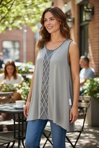 IC BY CONNIE K COLLECTION Beige Tunika Top Größe M Tank Ärmellos  - Bild 1 von 5