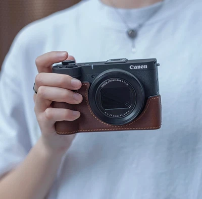 Genuine Real Leather Handmade Camera Half Case Bag Cover For Canon powershot v1 - Image 1 of 4