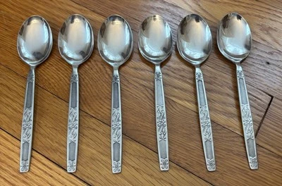 Juego de 6 cucharas de sopa ovaladas de acero inoxidable Northland Oneida Moon Dance de colección Foto 1 de 4