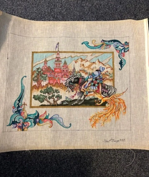 Lienzo a punta de aguja pintado a mano Edie and Ginger hombre medieval montado a caballo  Foto 1 de 1