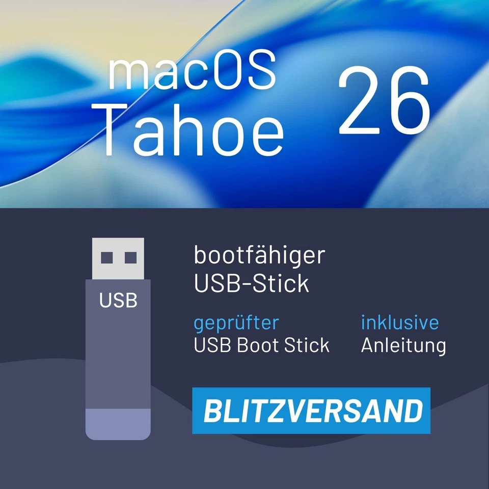 macOS 26 Tahoe Mac OS Bootstick 32GB USB - Installer -Update - Blitzversand - Bild 1 von 1