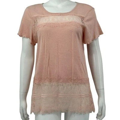 Deletta Anthropologie Top Womens Small Pink Blush Lace Linen Fairy Dainty Boho - Image 1 of 4