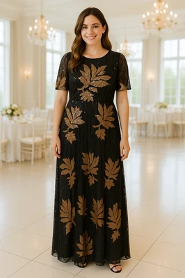 Baltic Born Women's Size 1X Black Gold Muse Sequin Maxi Dress - Image 1 of 4