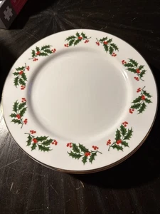 5er Set Speiseteller Fine China Japan Weihnachten Stechpalme und Beeren Goldrand - Bild 1 von 6