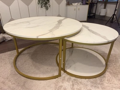 Nesting Coffee Table Set of 2, Modern Round Coffee Tables for Living Room - Image 1 of 4