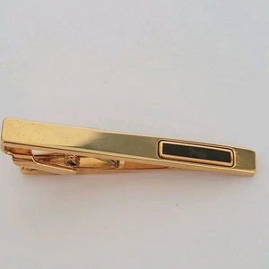 Celine Tie Bar Clip Clasp Gold Black Tone Carriage 2in Logo Vintage - Picture 1 of 7