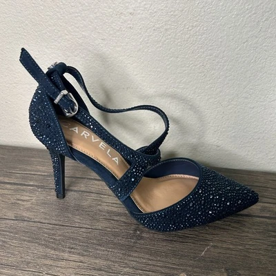 CARVELA Kross Jewel Heel Navy Blue Bling Size 7 NIB NEW Strappy 4230 - Image 1 of 4