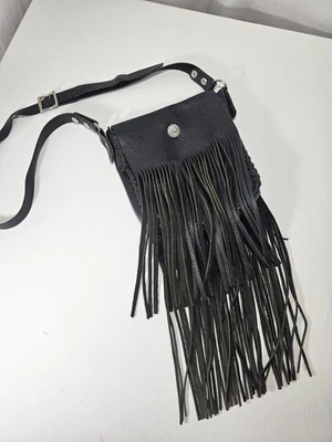 Bolso de cadera con flecos de cuero estilo occidental Harley Biker vintage negro bolso flecos Foto 1 de 4