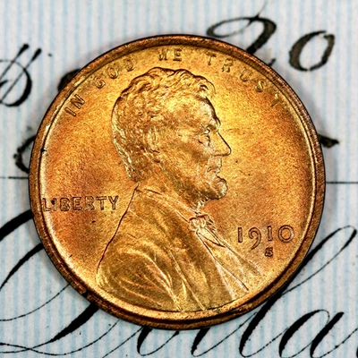 * 1910-S * SÓLIDO + GEMA BU MS CENTAVO DE TRIGO LINCOLN * DE COLECCIÓN ORIGINAL Foto 1 de 4