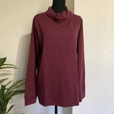 Pulôver Lands End Fall Top 2XL Borgonha Waffle Malha Funil Pescoço Manga Longa NOVO - Imagem 1 de 4