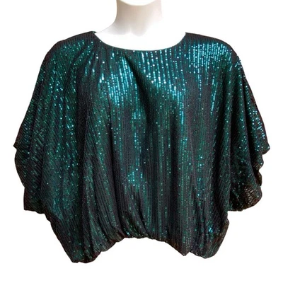 Top de lentejuelas verde esmeralda caballete para mujer talla grande 2X nuevo con etiquetas recortado fiesta de gran tamaño Foto 1 de 4