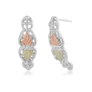 Landstrom Black Hills Gold & Sterling Silver lace work half hoop womens earrings - Picture 1 of 1