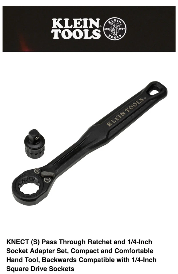 🆕 KLEIN TOOLS KNECT S PASS-THROUGH & 1/4" SOCKET ADAPTER (SET) 2 PCs~ 65301ADP - Image 1 of 4