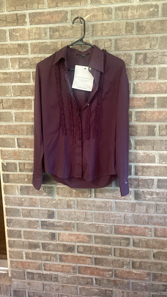 Blusa Top Theory Berenjena Manga Larga Abotonada Talla Mediana Clásica Elegante   Foto 1 de 4