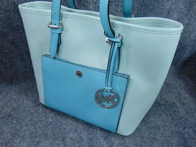 Michael Kors Tote Bag Womens Light Blue Aqua Saffiano Leather Shoulder Purse - Image 1 of 4