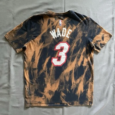 Nike Dwyane Wade Miami Heat T Shirt Mens Large Black Bleach Dye NBA #3 Dri Fit - Image 1 of 4