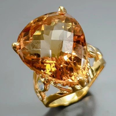 Anillo único de cuarzo citrino natural de 26 quilates de plata de ley 925 talla 8/R416367 Foto 1 de 4