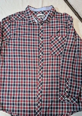 Camisa Publish Para Hombres 3XL Manga Larga A Cuadros Abotonada Nueva Con Etiquetas Roja Blanca Azul Ropa de Trabajo Foto 1 de 4