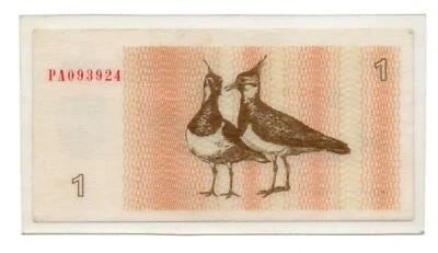 1992 Lithuania 1 Talonas LAMINATED Banknote Eurasian Lapwings PA-093924 - Image 1 of 2