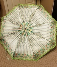 Vintage floral collapsible umbrella in spring colors pink green