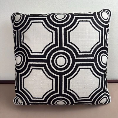 Premium 20x20 Blk & Wht Geometric Throw Pillow Modern Deco, Feather Down Insert - Image 1 of 4