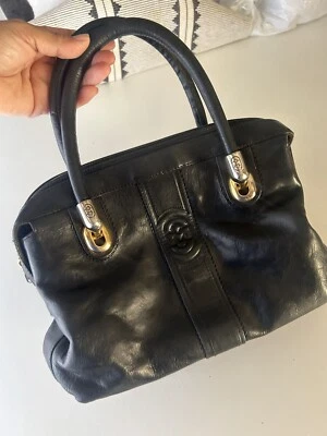 Bolso de Mano de Cuero Italiano MARINO ORLANDI con Logo Negro Mediano Foto 1 de 4