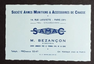 SAMAC Gun Shop & Hunting Supplies Paris France Business Card Advertising 1951 - Picture 1 of 3