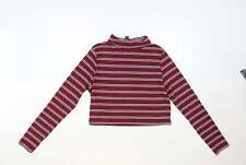 Primark Womens Red Striped Polyurethane Cropped T-Shirt Size 18 Roll Neck