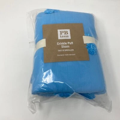 Almohada estándar Pottery Barn Teen Crinkle Puff azul farsa corbata pompón nueva con etiquetas Foto 1 de 4
