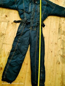 vintage snow suit ski black orange stiching embroidery at back size small (152) - Picture 1 of 12