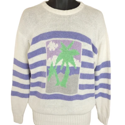 Suéter deportivo vintage Palm Trees Liz para mujer talla pequeña años 80 90 rayas tropicales Foto 1 de 4