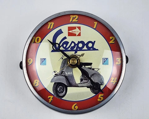Retro Vespa Scooter wall Clock battery operated Metal frame glass front 4.5" Cover