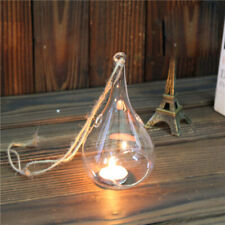 Set of 6 Glass Tea light Candle Holders Wedding Tealight Baubles Teardrop Shaped