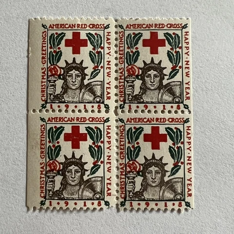 1918 US RED CROSS BLOCK OF FOUR U.S. CHRISTMAS SEALS STAMPS MINT NH OG Cover