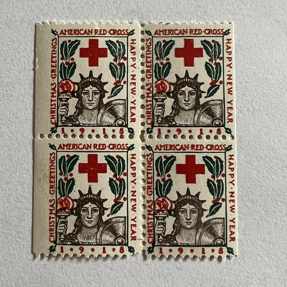 1918 Cruz Roja de Estados Unidos Bloque de cuatro sellos de Navidad de Estados Unidos como nuevo NH OG Foto 1 de 2