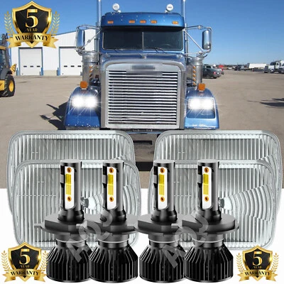 4X6" LED Headlights For Freightliner FLD120 1988-2011 FLD112 1991-06 H4656 4651 - Image 1 of 4