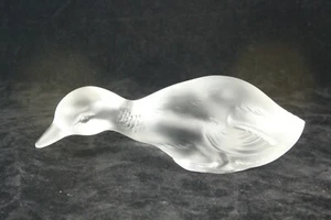 Vintage French Baccarat Crystal 5¼" Long Frosted Clear Glass Duck Figurine - Picture 1 of 7