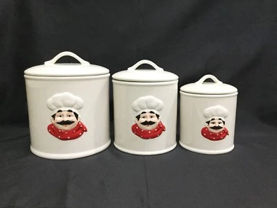 Ceramic Three Piece “Chef” Canisters With Sealing Lids - Image 1 of 2