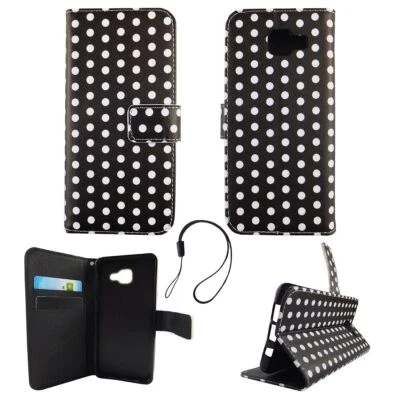 Custodia Protettiva per Samsung Galaxy A5 2016 Polka Dot Nero Case a Libro Nuovo - Immagine 1 di 2