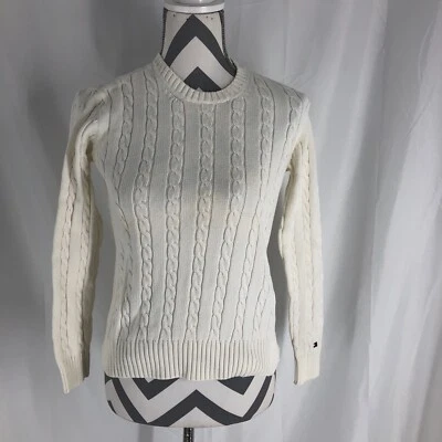 Suéter Tommy Hilfiger Mujer Talla S Cable Crew Crema 100% Algodón Foto 1 de 4