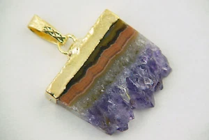 ABER Gold galvanisierter Amethyst Geode Scheibe Anhänger mit GP Kette 0510R - Bild 1 von 3